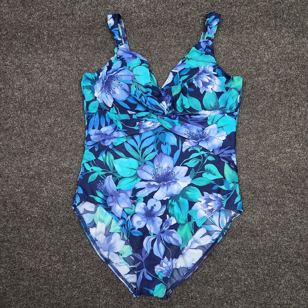 MiracleSuit Womens 16 Blue Floral Tropical Swim Suit One Piece Lined‎ Bust